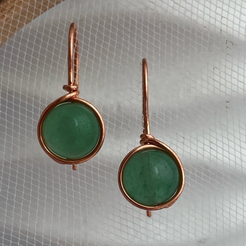 AVENTURINE and Copper Wire Wrapped Minimalist Earrings - Picture 4 of 12